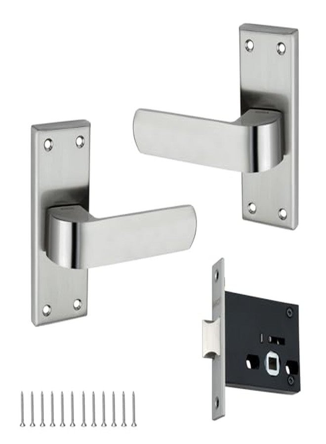 Shrida 446 Stainless Steel Door Handle Set with Lock Body - Heavy Duty Lever Handle on Plate (5” Plate) - Sleek Satin Finish | Includes Lock, Screws & Baby Latch | Fits 30-50mm Doors - Image 2
